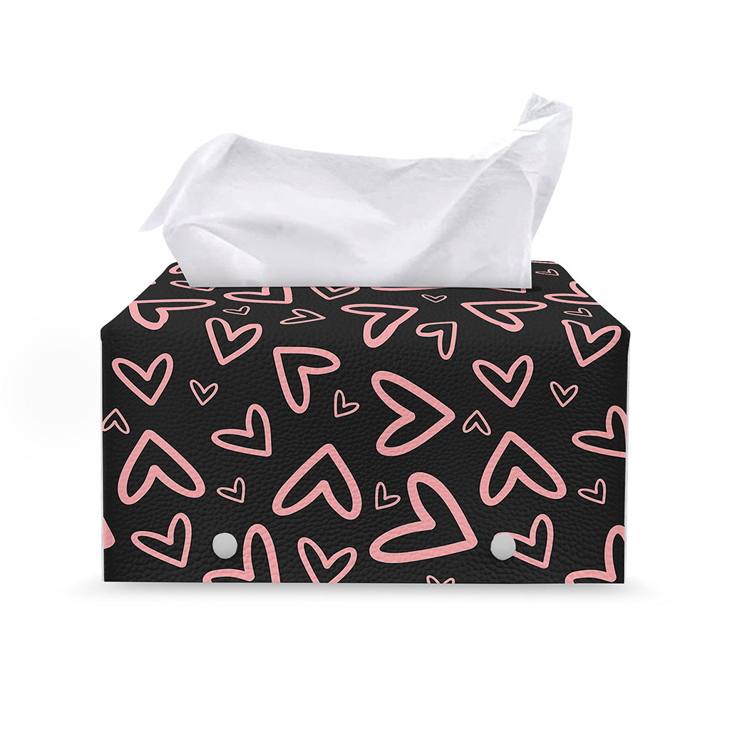 Cute Pink Heart Pattern Print Leather Tissue Box Cover