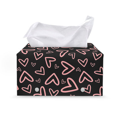 Cute Pink Heart Pattern Print Leather Tissue Box Cover