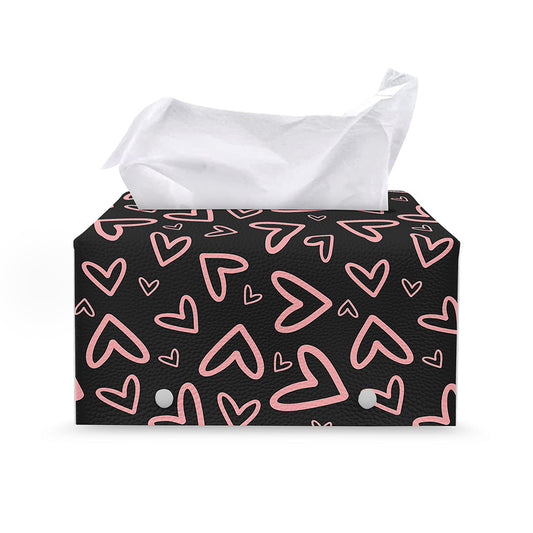 Cute Pink Heart Pattern Print Leather Tissue Box Cover