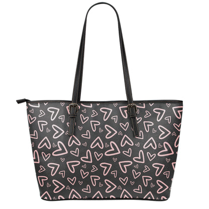 Cute Pink Heart Pattern Print Leather Tote Bag
