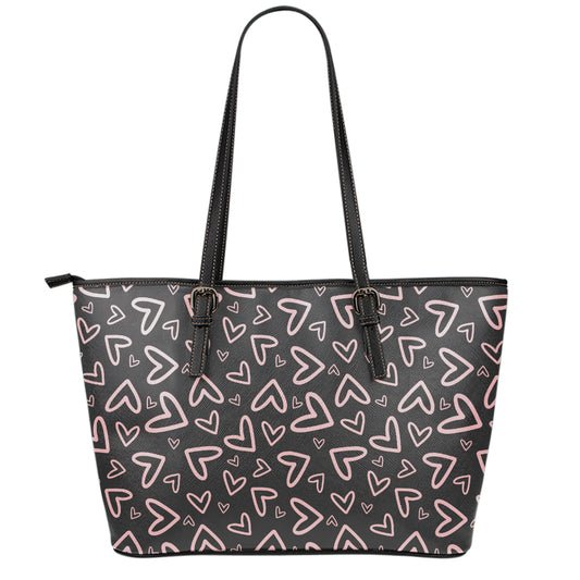 Cute Pink Heart Pattern Print Leather Tote Bag