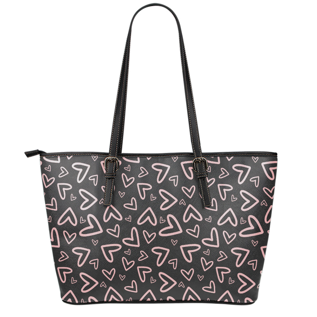 Cute Pink Heart Pattern Print Leather Tote Bag