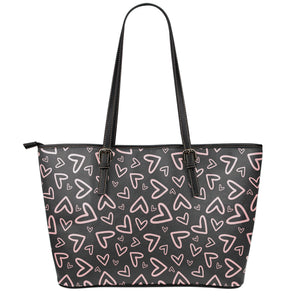 Cute Pink Heart Pattern Print Leather Tote Bag