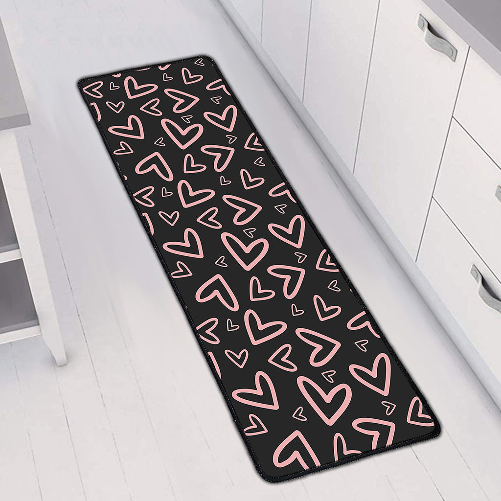 Cute Pink Heart Pattern Print Long Kitchen Mat