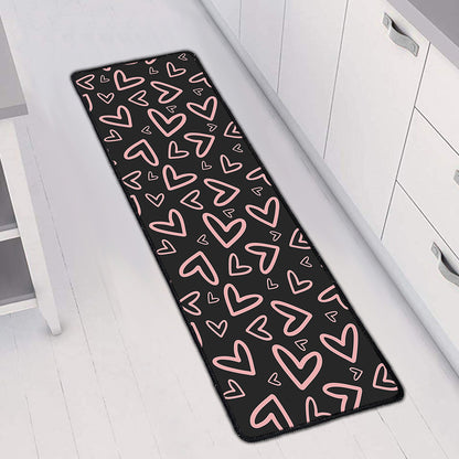 Cute Pink Heart Pattern Print Long Kitchen Mat