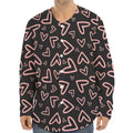 Cute Pink Heart Pattern Print Long Sleeve Baseball Jersey