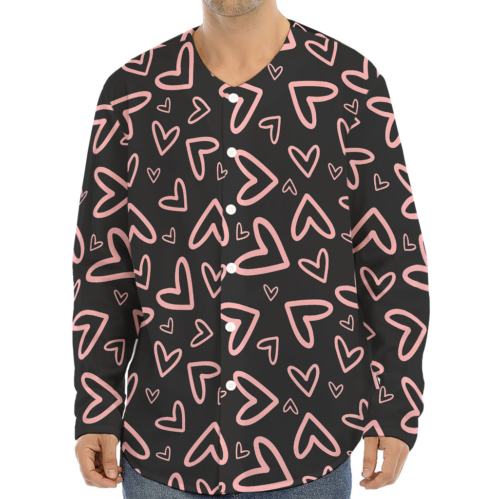 Cute Pink Heart Pattern Print Long Sleeve Baseball Jersey