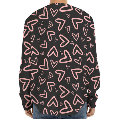 Cute Pink Heart Pattern Print Long Sleeve Baseball Jersey