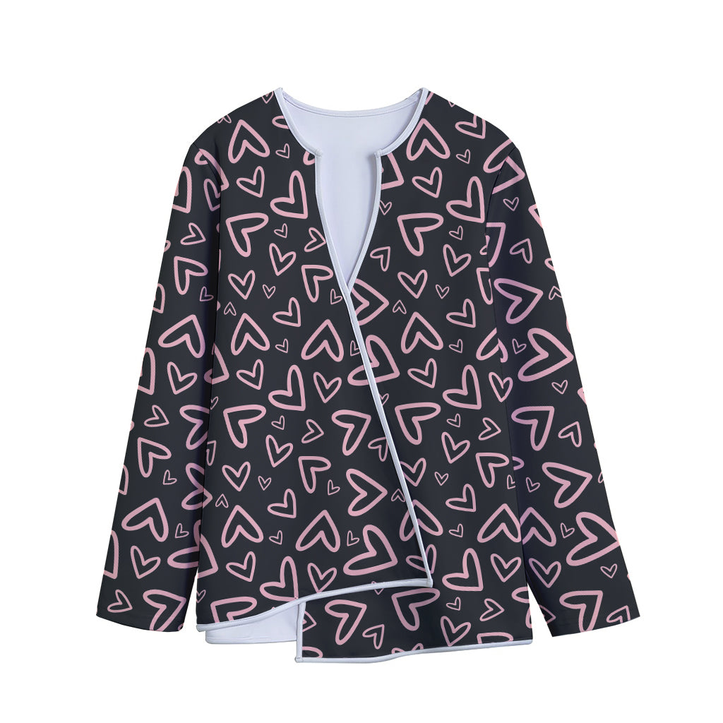 Cute Pink Heart Pattern Print Long Sleeve Short Coat