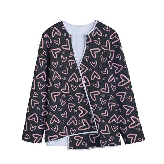 Cute Pink Heart Pattern Print Long Sleeve Short Coat