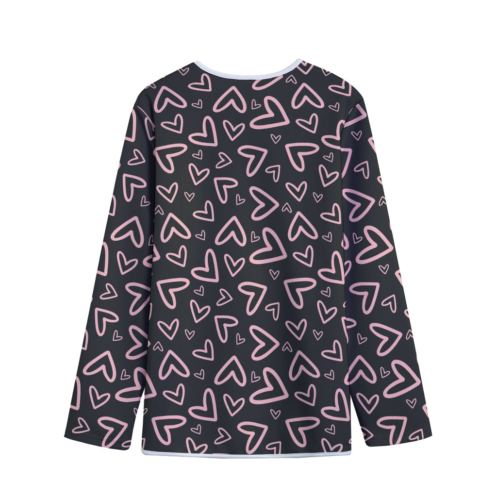Cute Pink Heart Pattern Print Long Sleeve Short Coat