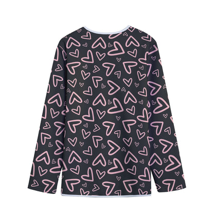 Cute Pink Heart Pattern Print Long Sleeve Short Coat