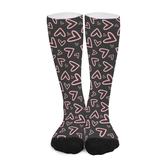Cute Pink Heart Pattern Print Long Socks