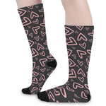 Cute Pink Heart Pattern Print Long Socks