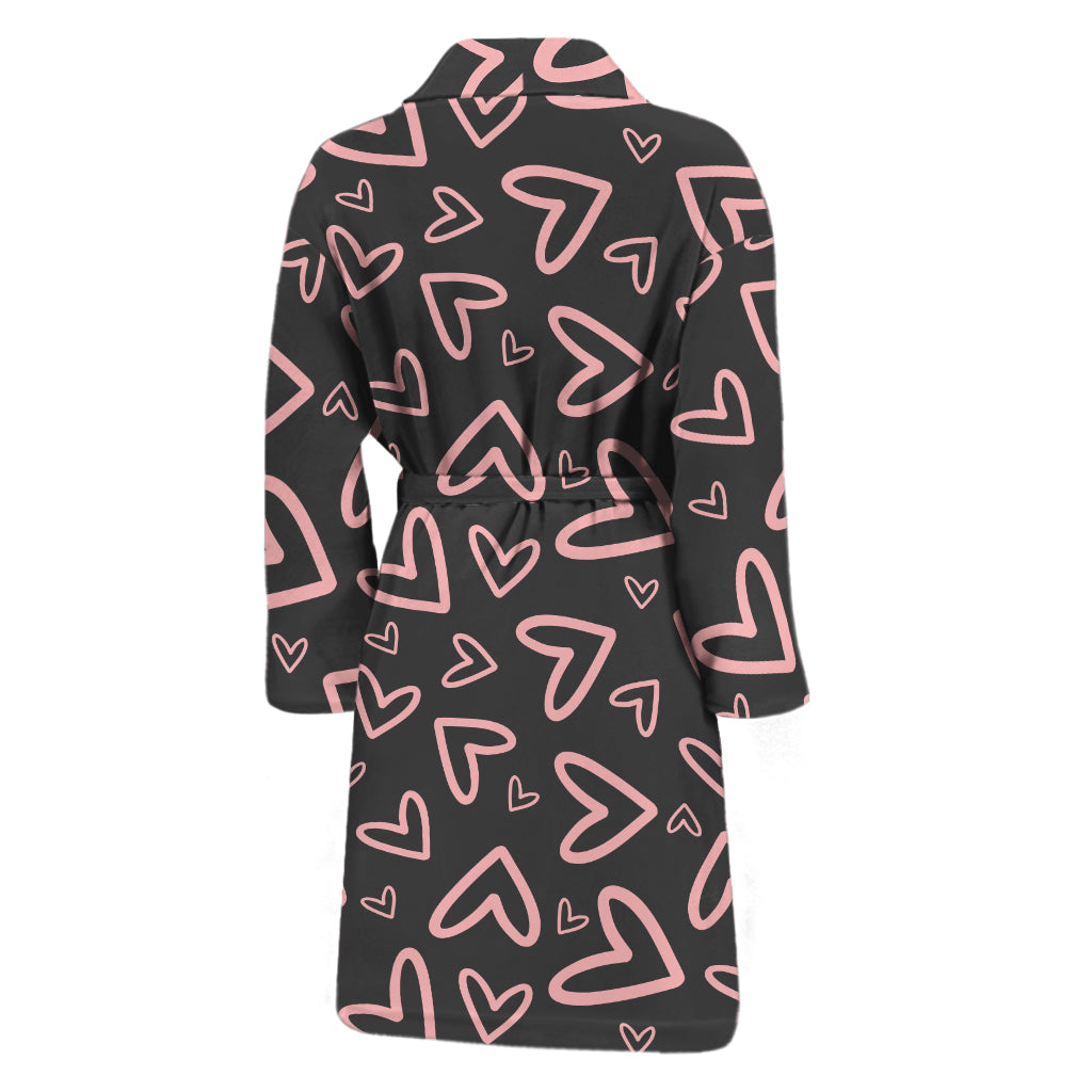 Cute Pink Heart Pattern Print Men's Bathrobe