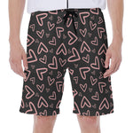 Cute Pink Heart Pattern Print Men's Beach Shorts
