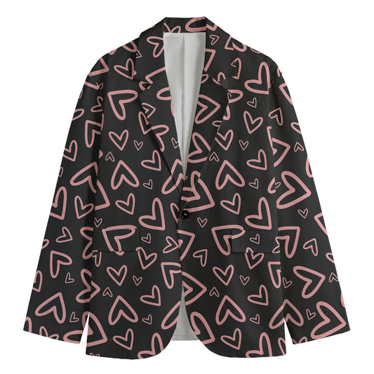 Cute Pink Heart Pattern Print Men's Blazer