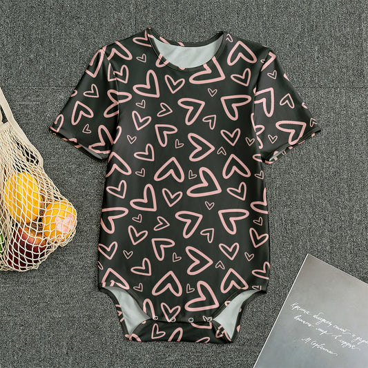 Cute Pink Heart Pattern Print Men's Bodysuit
