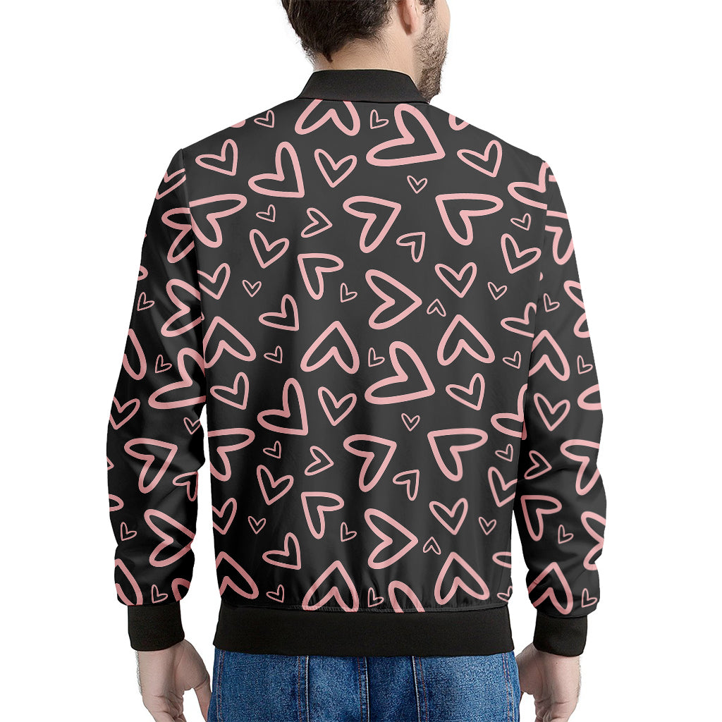 Cute Pink Heart Pattern Print Men's Bomber Jacket