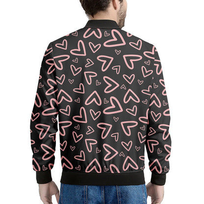 Cute Pink Heart Pattern Print Men's Bomber Jacket