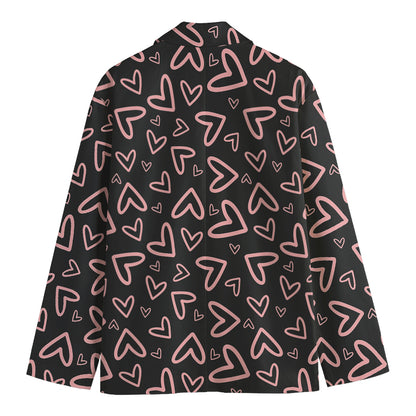 Cute Pink Heart Pattern Print Men's Cotton Blazer