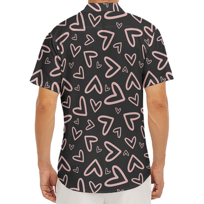 Cute Pink Heart Pattern Print Men's Deep V-Neck Shirt