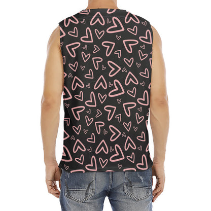 Cute Pink Heart Pattern Print Men's Fitness Tank Top