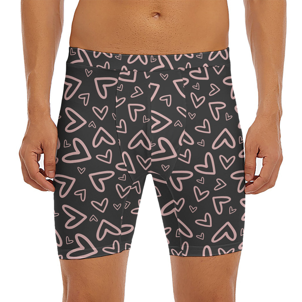 Cute Pink Heart Pattern Print Men's Long Boxer Briefs
