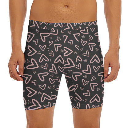 Cute Pink Heart Pattern Print Men's Long Boxer Briefs