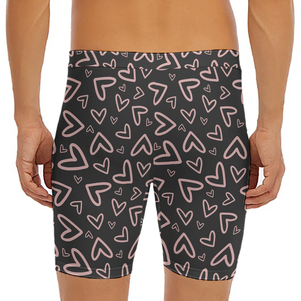 Cute Pink Heart Pattern Print Men's Long Boxer Briefs