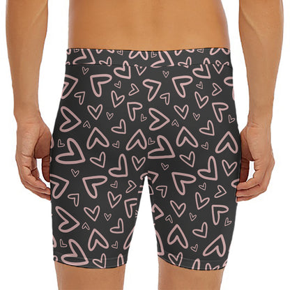 Cute Pink Heart Pattern Print Men's Long Boxer Briefs