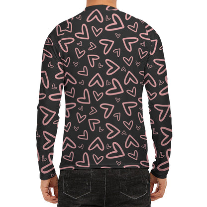 Cute Pink Heart Pattern Print Men's Long Sleeve Rash Guard