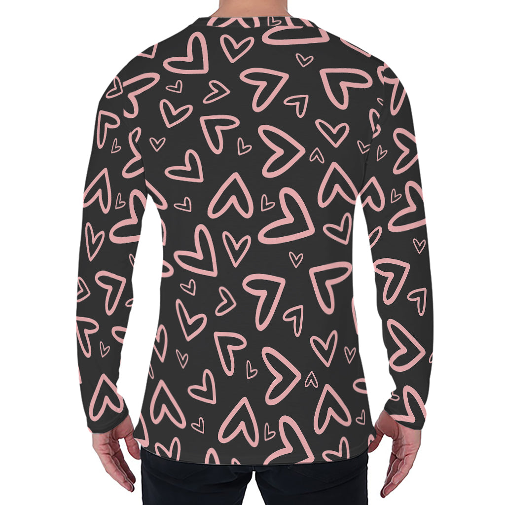 Cute Pink Heart Pattern Print Men's Long Sleeve T-Shirt