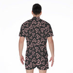 Cute Pink Heart Pattern Print Men's Rompers