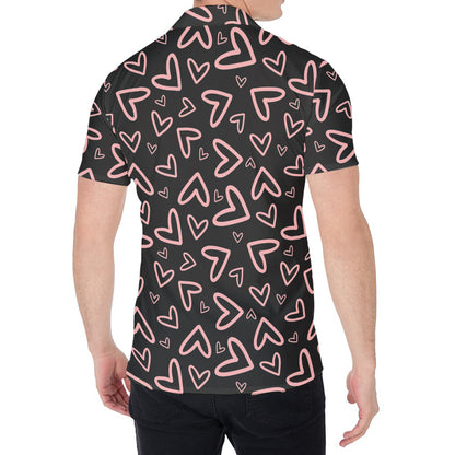 Cute Pink Heart Pattern Print Men's Shirt