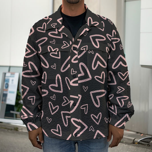 Cute Pink Heart Pattern Print Men's Shirt Jacket