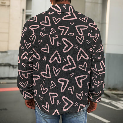 Cute Pink Heart Pattern Print Men's Shirt Jacket