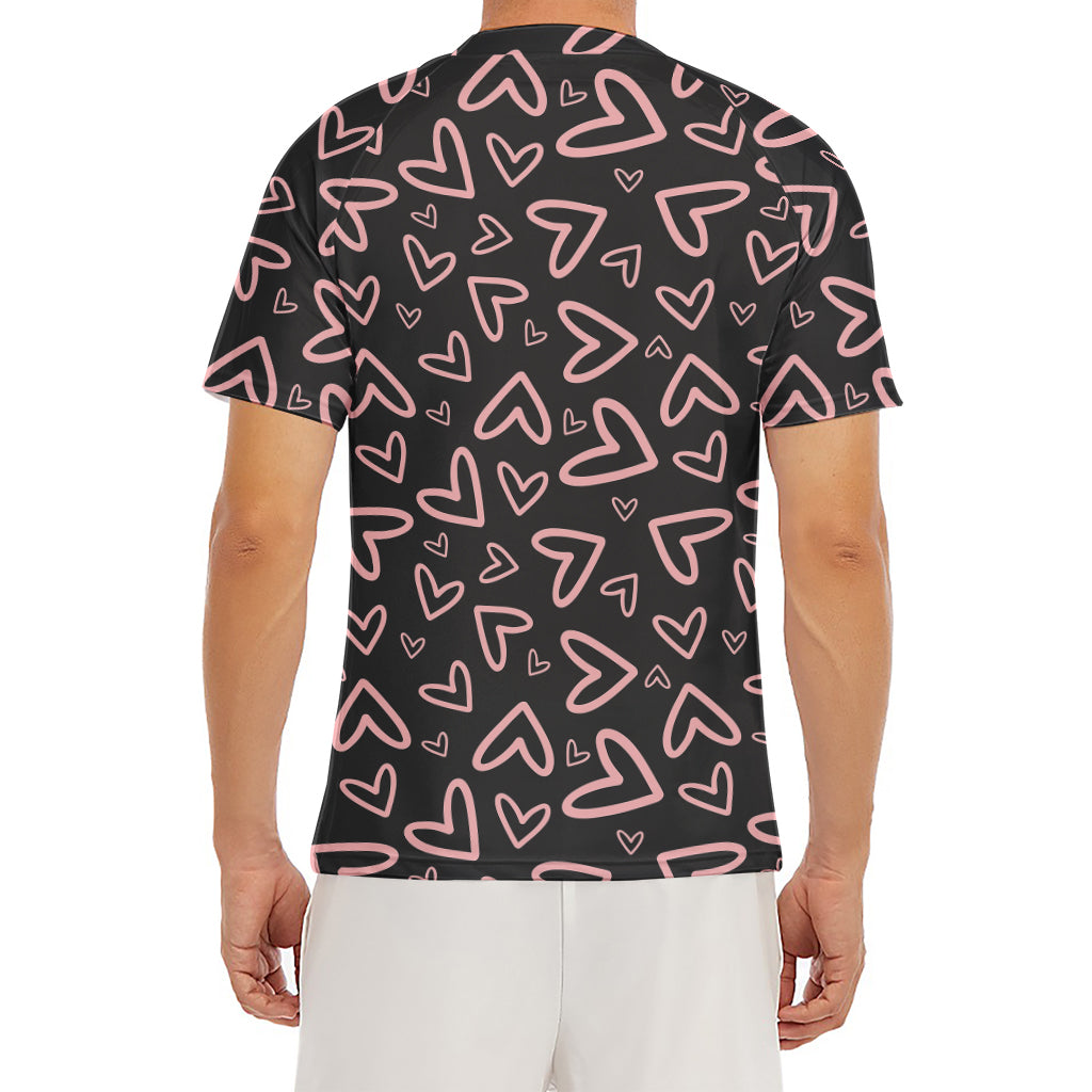 Cute Pink Heart Pattern Print Men's Short Sleeve Rash Guard