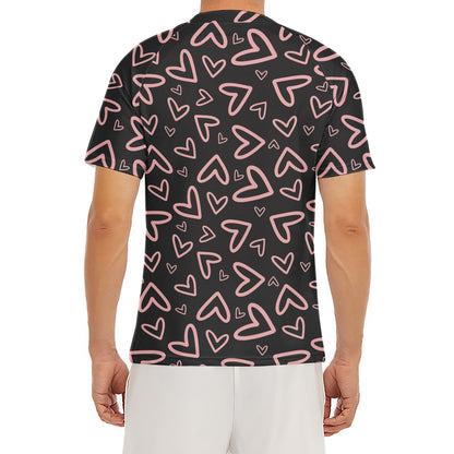 Cute Pink Heart Pattern Print Men's Short Sleeve Rash Guard