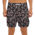 Cute Pink Heart Pattern Print Men's Split Running Shorts