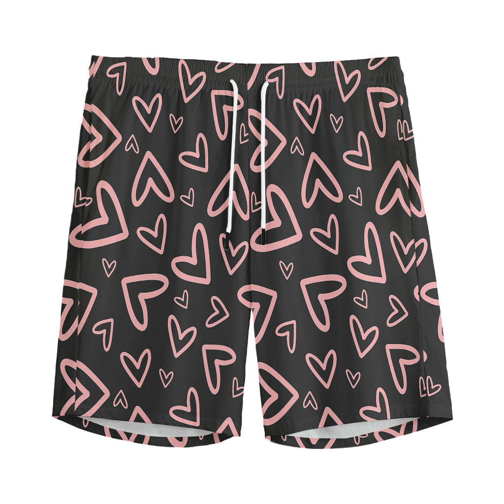 Cute Pink Heart Pattern Print Men's Sports Shorts
