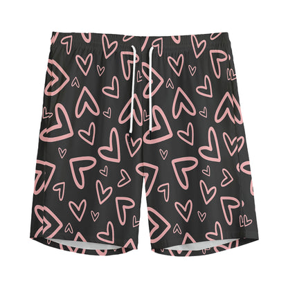 Cute Pink Heart Pattern Print Men's Sports Shorts