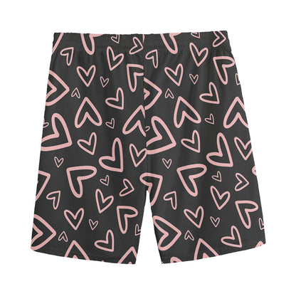 Cute Pink Heart Pattern Print Men's Sports Shorts