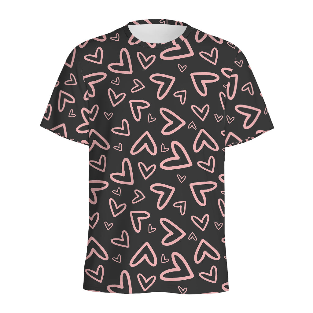 Cute Pink Heart Pattern Print Men's Sports T-Shirt