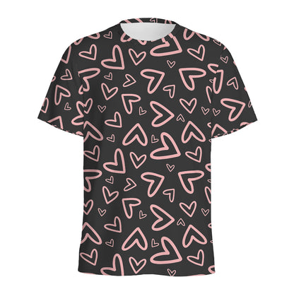Cute Pink Heart Pattern Print Men's Sports T-Shirt