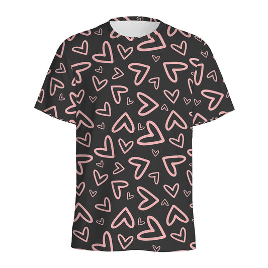Cute Pink Heart Pattern Print Men's Sports T-Shirt