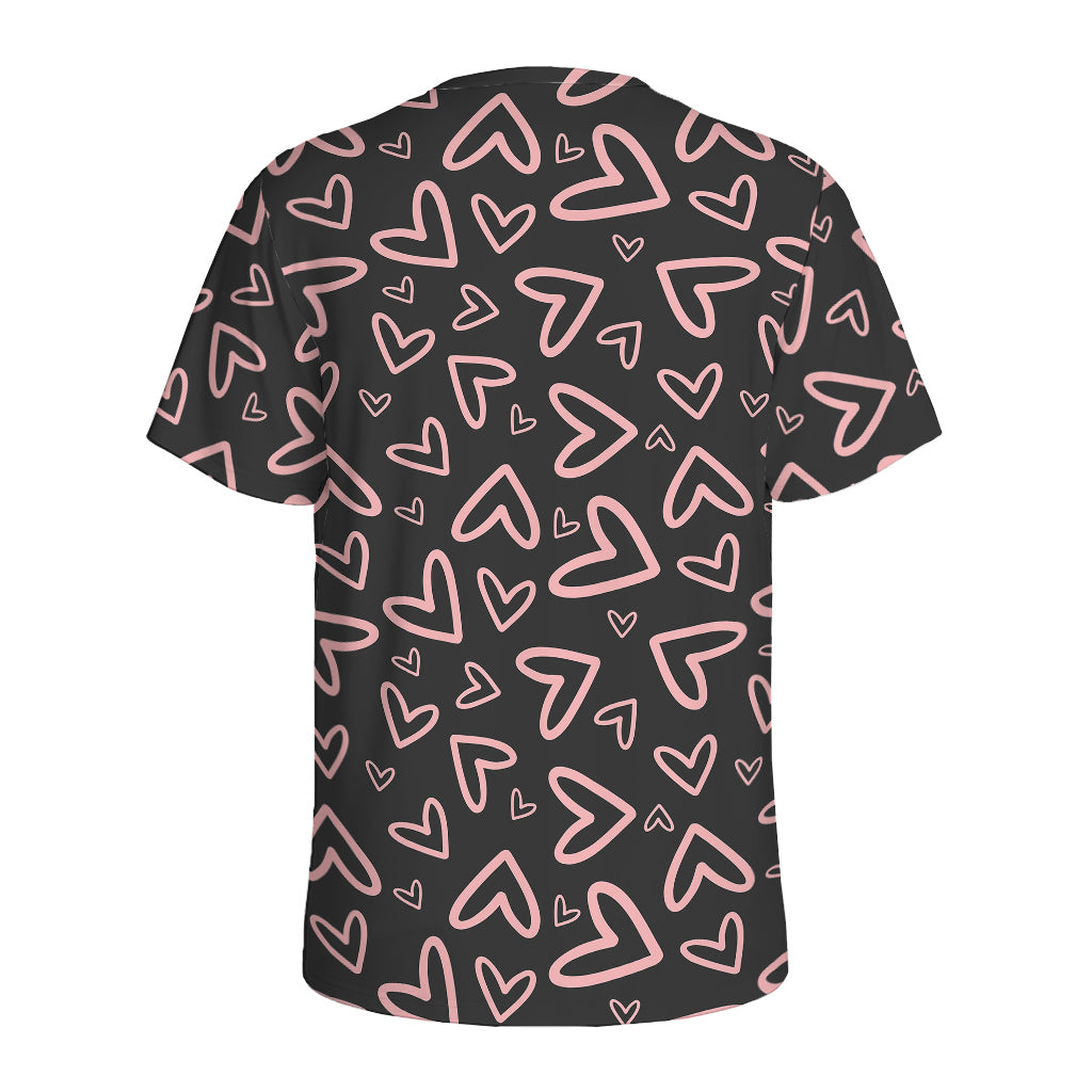 Cute Pink Heart Pattern Print Men's Sports T-Shirt