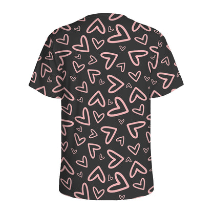 Cute Pink Heart Pattern Print Men's Sports T-Shirt