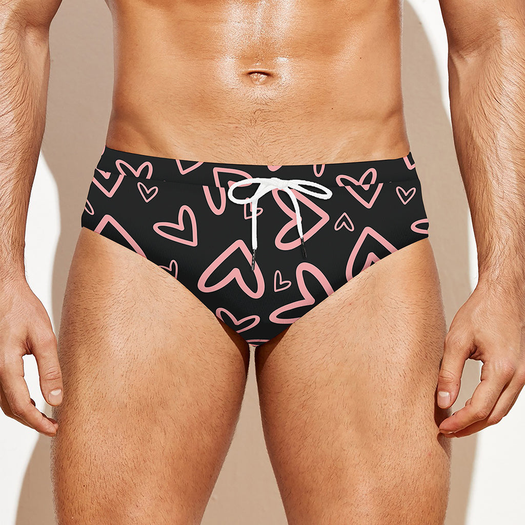 Cute Pink Heart Pattern Print Men's Swim Briefs