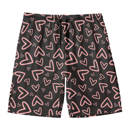 Cute Pink Heart Pattern Print Men's Swim Trunks